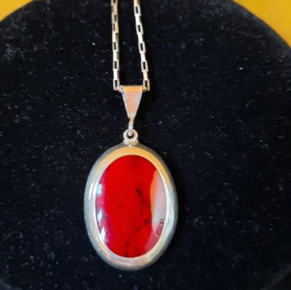 Vintage Mexican Red Jasper Sterling Silver Necklace - Picture 5 of 16